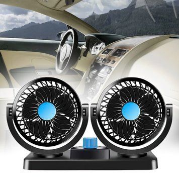 Портативний автомобільний вентилятор F30 з двома головками 12В USB Чорний (225) 01k07p093 фото