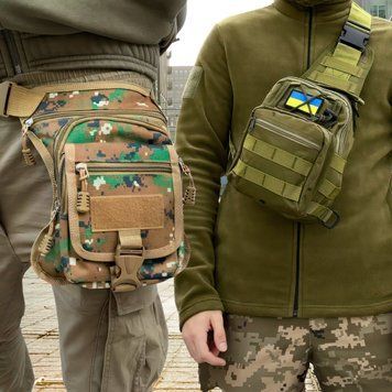 Чоловічий комплект сумок багатофункціональна містка сумка-слінг через плече + сумка на стегно Хакі 08k01p037v2 фото