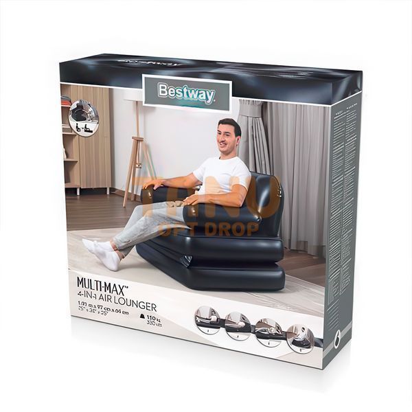 Надувне розкладне крісло трансформер Bestway 75114 191x97x64 см Чорний (LM) 02k16p012v1 фото