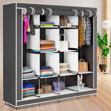 Складна мобільна універсальна каркасна шафа для одягу Storage Wardrobe 28170 на 4 секції Сірий (N-1) 01k04p166v4 фото