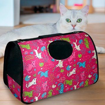 Сумка-переноска для животных, кошек и небольших собак White paws 32&times;22 см S Розовый с котами (626) 05k01p046v4 фото