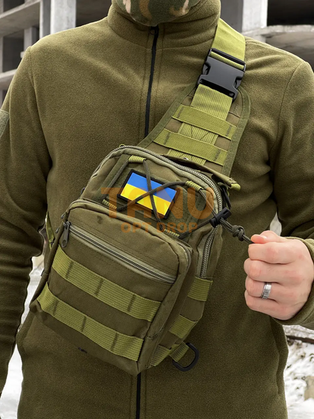 Чоловічий комплект 3в1 могофункціональна містка сумка-слінг через плече + сумка на стегно + захисні антивідблискові окуляри Хакі 08k01p039v2 фото