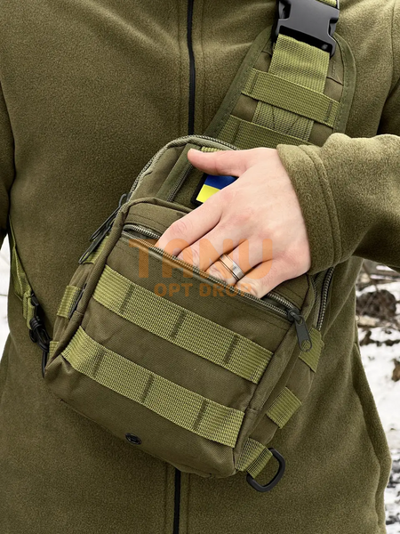 Чоловічий комплект 3в1 могофункціональна містка сумка-слінг через плече + сумка на стегно + захисні антивідблискові окуляри Хакі 08k01p039v2 фото