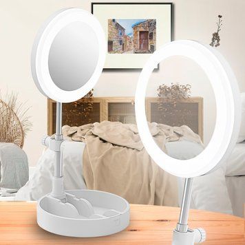 Круглое складное зеркало с LED подсветкой Live Makeup G3 Белый 07k04p043 фото