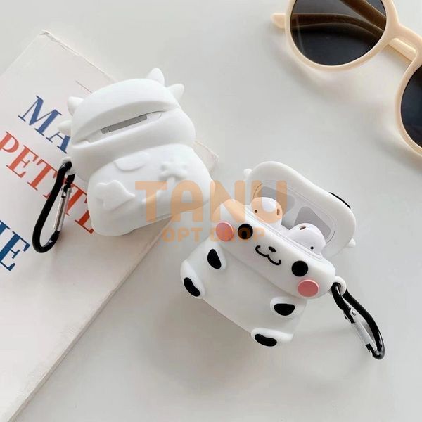 Силіконовий захисний 3D чохол для навушників AirPods Pro "Мила корівка" Білий (205) 11k01p101v1 фото