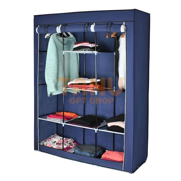Складной каркасный тканевый текстильный шкаф на 3 секции Storage Wardrobe 88130 Синий (N-14) 01k04p121v4 фото