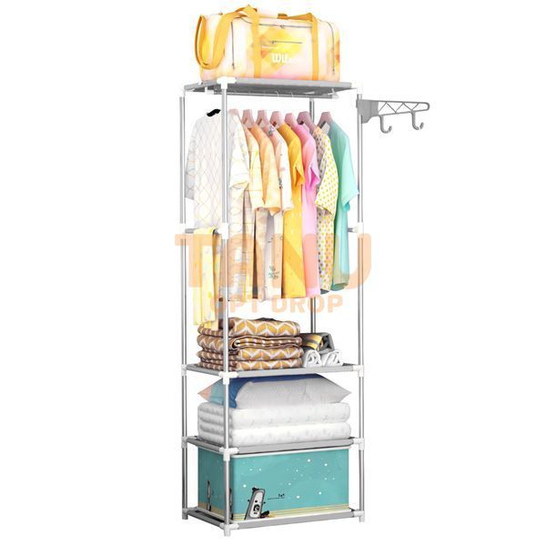 Алюминиевая открытая вешалка-стойка 6602 для одежды на 3 полки New boxy coat rack Серый 01k04p011v2 фото