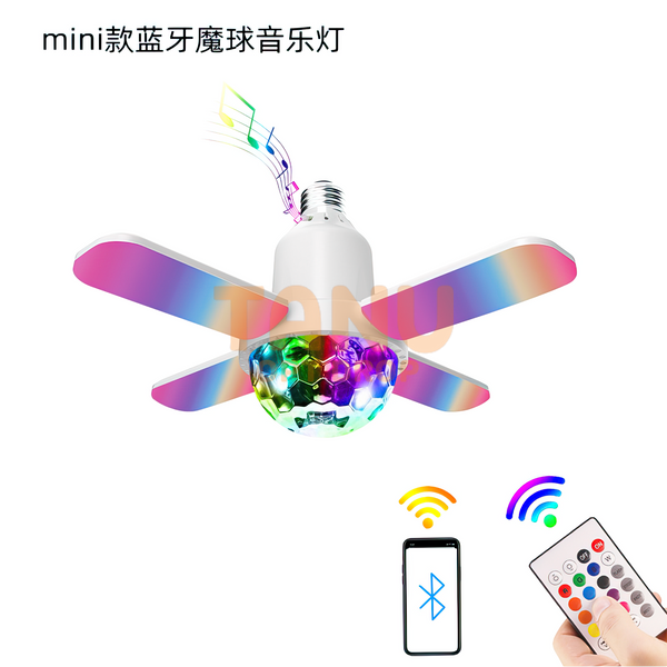 Світлодіодна музична Bluetooth LED лампа-колонка у патрон у формі вентилятора з трьома лопатями (259) 01k09p276 фото