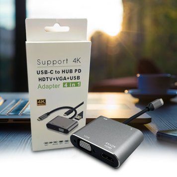 Конвертер Type-C 4в1 (HDMI/VGA/USB/PD) (206) 11k06p365 фото