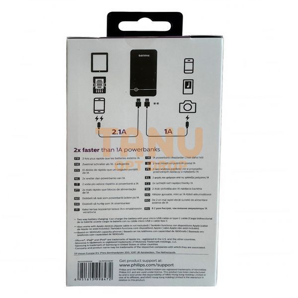 Портативное зарядное устройство повербанк Philips Power Bank 10000mAh Ultra Compact 11k12p288 фото