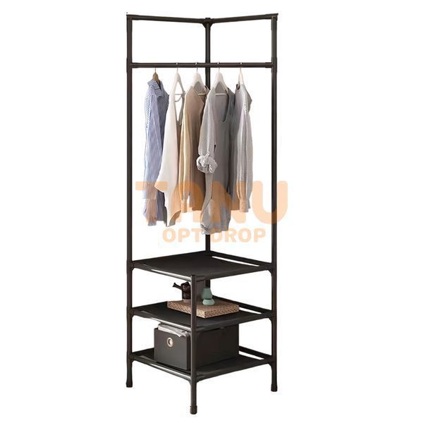 Стойка-стеллаж Corner rack с перекладиной для вешалок, YH6606-2122F3 угловая напольная вешалка, 180 х 45 х 45 см, Черный 01k04p094v1 фото