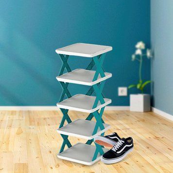 Полка-трансформер SHOE RACK для обуви пластиковая 5 полок Синий /205 01k04p110v3 фото
