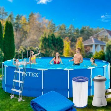 Каркасный бассейн Intex 28242 в комплекте картриджный фильтр-насос 3 785 л/ч, лестница, тент, подстилка 02k12p026v7 фото