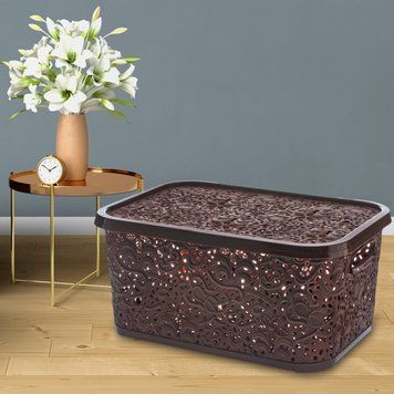 Корзина универсальная Ажурная с крышкой 22 л Коричневый (DRK) 01k06p054 фото