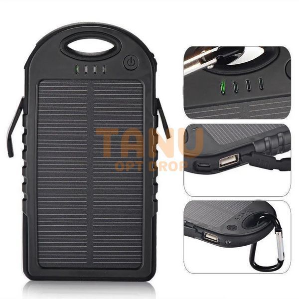 Портативний зарядний Power Bank Solar 35000 mAh на сонячній батареї з ліхтариком, Зелений, Блакитний, Чорний 11k12p089 фото