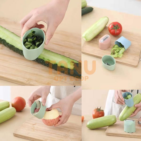 Ручной нож-овощечистка для овощей и фруктов с контейнером 7x6x5см Double-Sided Peeler With Storage Box Розовый 10k13p046v2 фото