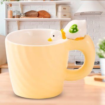 Керамічна чашка з візерунком та ручкою-каченям 0216 Жовтий (WAN) 10k09p366v2 фото