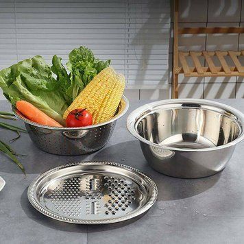 Терка-овочерізка Stainless steel multifunctional basin з нержавіючої сталі 3 в 1 (212) 10k09p204 фото