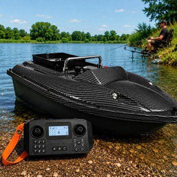 Кораблик на радиоуправлении для завоза прикормки и снастей 12000 mAh 12V C18 GPS Черный карбон /КР 02k04p614 фото