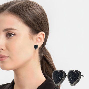Серьги-гвоздики Stainless Steel с черными цирконами 07k06p075 фото