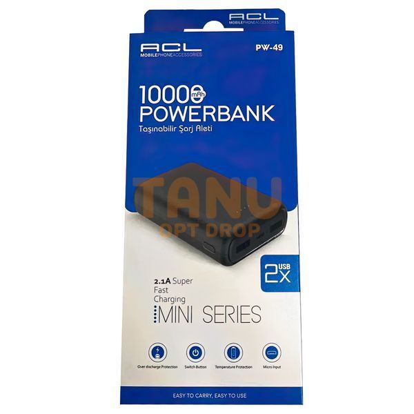 УМБ ACL Power bank 10000 mAh PW-49 портативная батарея компактная Черный 11k12p052 фото