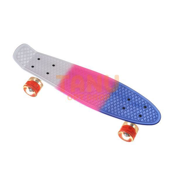 Детский скейтборд Пенни Борд (Penny Board) со светящимися колесами до 80 кг Бело-Розово-Синий 13k03p002v2 фото