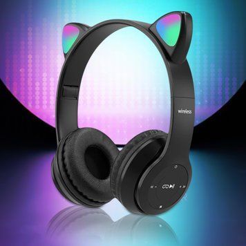 Беспроводные детские наушники Cat Ear Р47 M с кошачьими ушками и подсветкой, Черные 11k01p003v4 фото