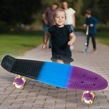 Дитячий скейтборд Пенні Борд (Penny Board) з підсвіткою колес до 80 кг Чорно-Блакитно-Фіолетовий 13k03p002v3 фото