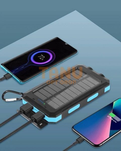 Повербанк водонепроницаемый на солнечной батареи с мощным фонариком Solar charger 20000 mAh Power Bank (N-5) 11k12p102 фото