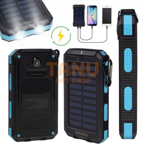 Повербанк водонепроницаемый на солнечной батареи с мощным фонариком Solar charger 20000 mAh Power Bank (N-5) 11k12p102 фото