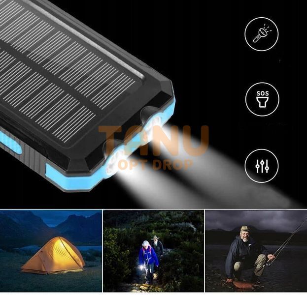 Повербанк водонепроницаемый на солнечной батареи с мощным фонариком Solar charger 20000 mAh Power Bank (N-5) 11k12p102 фото