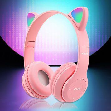 Беспроводные детские наушники Cat Ear Р47 M с кошачьими ушками и подсветкой, Розовые 11k01p003v1 фото