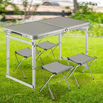 Посилений стіл для пікніка розкладний з 4 стільцями Folding Table, Сірий 02k02p001v7 фото