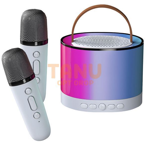 Портативная колонка K52 с Bluetooth и 2 караоке микрофонами, RGB подсветка, Белый 11k03p257v4 фото