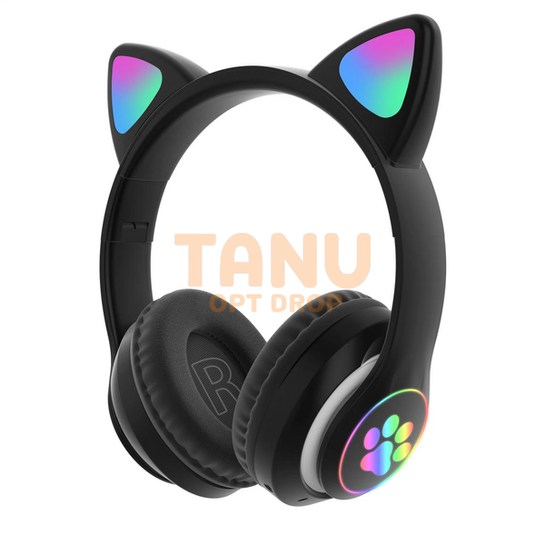Бездротові портативні bluetooth TWS навушники з котячими вушками Cat STN-28 + SD карта пам'яті 16 Гб Чорні 11k01p115v2 фото