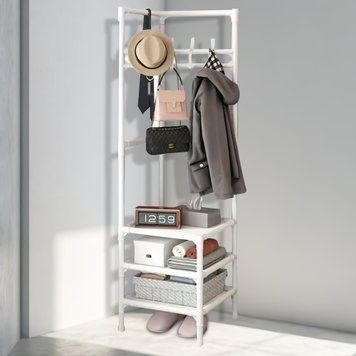 Угловая многофункциональная стойка-стеллаж Corner rack YH6606-2122F3 на 3 полки с перекладиной для вешалок, Белый 01k04p094v2 фото
