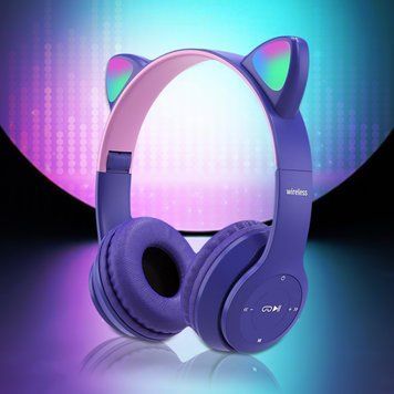 Беспроводные детские наушники Cat Ear Р47 M с кошачьими ушками и подсветкой, Фиолетовые 11k01p003v2 фото