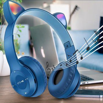 Беспроводные детские наушники Cat Ear P47 M с кошачьими ушками и подсветкой, Синие 11k01p003v3 фото