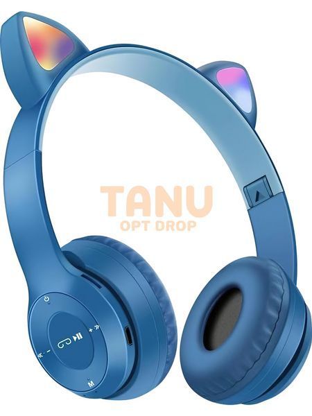 Беспроводные детские наушники Cat Ear P47 M с кошачьими ушками и подсветкой, Синие 11k01p003v3 фото