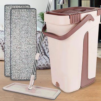 Зручна швабра ледарка Scratch Cleaning Mop, відро (10л) + 2 змінні насадки з мікрофібри Бежевий 01k02p226v2 фото