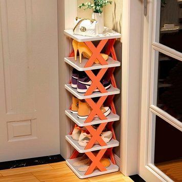 Полка-трансформер SHOE RACK для обуви пластиковая 6 полок оранжевая /205 01k04p131 фото