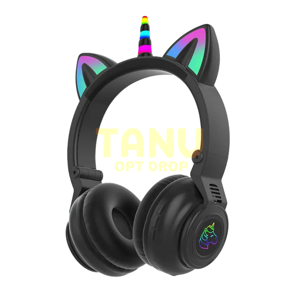 Беспроводные Bluetooth-наушники Cat Ear STN-27, со светящимися кошачьими ушками, Единорог, черные 11k01p008 фото