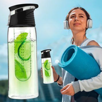 Спортивна фітнес-пляшка для води та напоїв з відділенням для фруктів Fruit Bottle 700 мл Чорний 02k01p271v4 фото