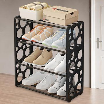 Компактный напольный пластиковый органайзер для обуви на 4 полки Shoe rack YX9116 Черный (2146) 01k04p219v1 фото