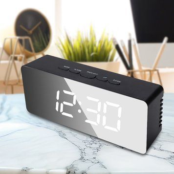 Настольные зеркальные часы Mirror Led Clock YQ-719 в стиле минимал, Белый циферблат/Черный корпус (B) 01k10p016v7 фото