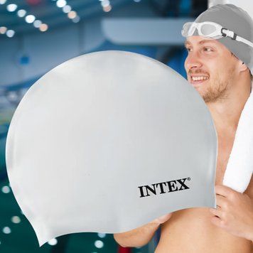 Силиконовая универсальная шапочка для плавания унисекс Intex 55992 от 8 лет Серый 02k10p437v2 фото
