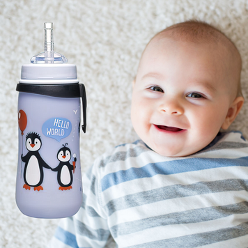 Дитяча поїлка Straw Cup Nip Пінгвіни 35067, 330 мл, пластикова, з трубочкою (TK) 03k17p128 фото