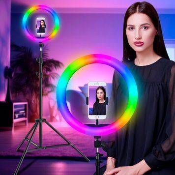 Кольцевая цветная rgb LED лампа для профессионального освещения со штативом в комплекте 210 см SOFT LIGHT RING 8 цветов 33 см 11k11p052v3 фото