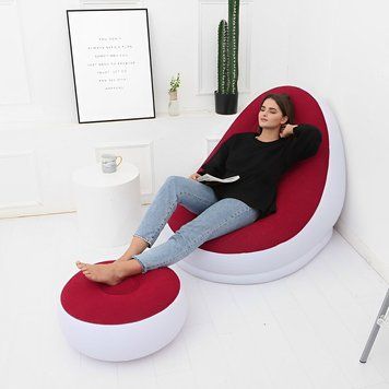 Надувной диван кровать AIR SOFA + насос | Надувное велюровое кресло с пуфиком Белый 01k04p014v1 фото