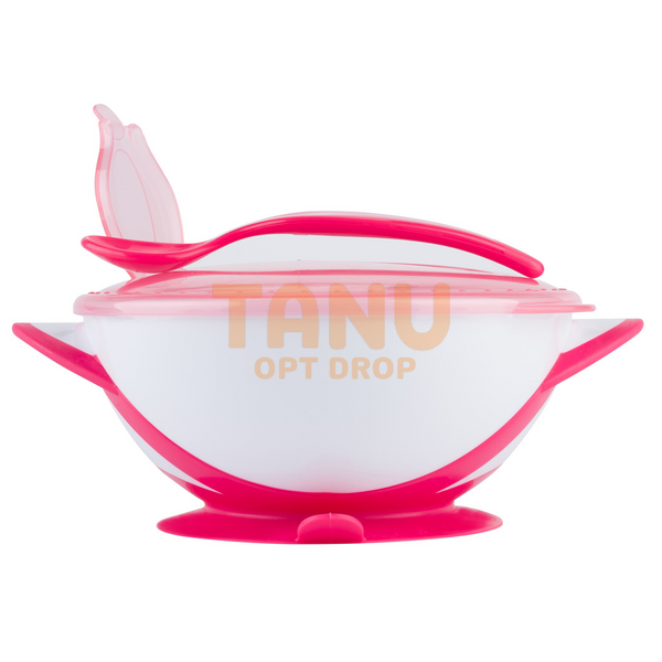 Дитяча миска з присоскою BabyOno 1063/03, з кришкою та ложечкою, рожевий (SB) 03k17p327v3 фото